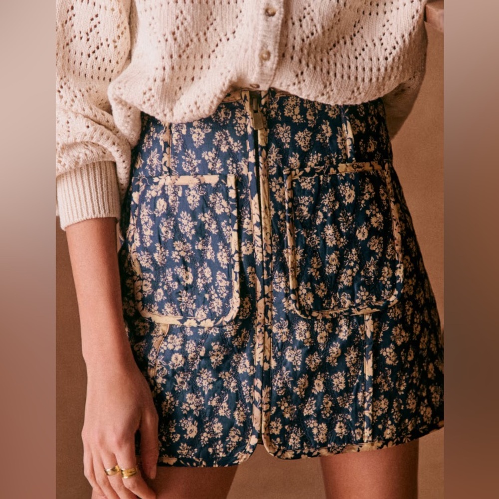 NWT Sezane 100% Cotton Quilted Skirt US 8 FR 40 Jupe Foxy Cara Mix Print